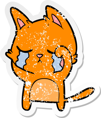 Bir insan tarafından çizilmiş ağlayan bir çizgi film kedisinin sıkıntılı çıkartması.