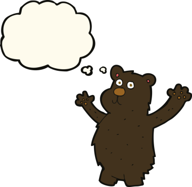 Bir insan tarafından çizilmiş düşünce baloncuklu komik siyah ayı.