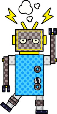 Bir insan tarafından çizilmiş arızalı bir robotun çizgi roman tarzı