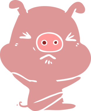 Bir insan tarafından çizilmiş düz renkli çizgi film kızgın domuz.