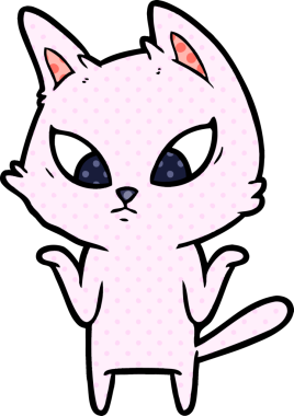 Bir insan tarafından çizilmiş kafası karışmış çizgi film kedisi omuz silkiyor.