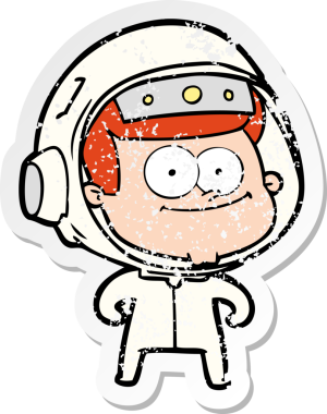 Bir insan tarafından çizilmiş mutlu bir astronot karikatürü.