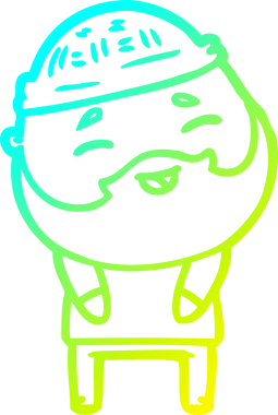 Bir insan tarafından çizilmiş, mutlu, sakallı, çizgi film karakteri.