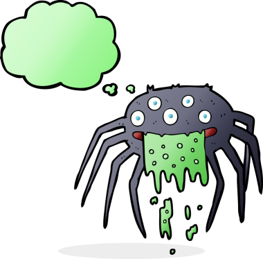 Bir insan tarafından çizilmiş düşünce baloncuklu iğrenç cadılar bayramı örümceği.