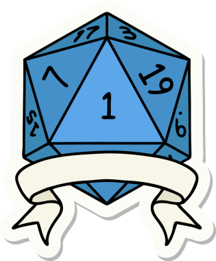 Bir insan tarafından çizilmiş doğal bir d20 zar etiketi.