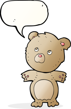 Bir insan tarafından çizilmiş konuşma balonlu komik oyuncak ayı.