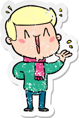 Bir insan tarafından çizilmiş heyecanlı bir karikatür çıkartması.