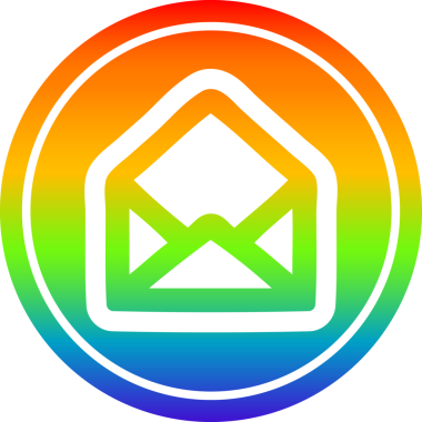 bir insan tarafından çizilmiş gökkuşağı gradyanı olan zarf harfli dairesel simge