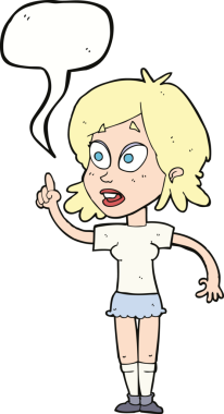 Bir insan tarafından çizilmiş konuşma balonuyla soru soran karikatür kadını.