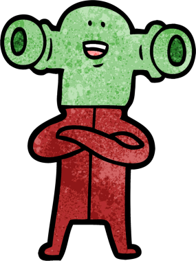 Bir insan tarafından çizilmiş dostane bir uzaylı çizgi filmi.