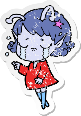 Bir insan tarafından çizilmiş, ağlayan uzaylı bir kızın sıkıntılı çıkartması.