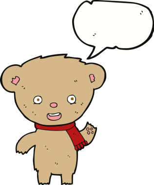 Bir insan tarafından çizilmiş konuşma balonlu oyuncak ayı.