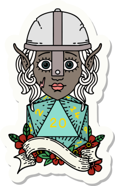 Bir insan tarafından çizilmiş doğal yirmi zarlı bir elf savaşçı karakterinin çıkartması.