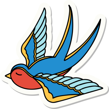 Bir insan tarafından çizilmiş geleneksel bir kırlangıç stili dövme çıkartması.