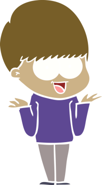 Bir insan tarafından çizilmiş mutlu düz renkli çizgi film çocuğu.