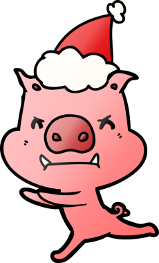 Bir insan tarafından çizilmiş Noel Baba şapkası takan bir domuzun gradyan çizimi.