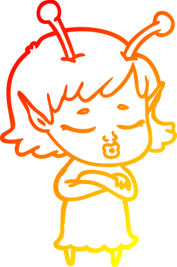 Bir insan tarafından çizilmiş sevimli bir uzaylı kız çizgi filmi.