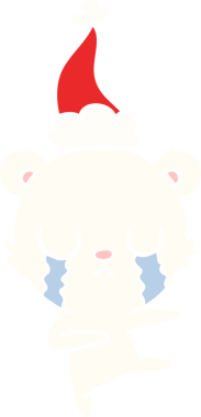 Ağlayan kutup ayısı eli. Bir insan tarafından çizilmiş Noel Baba şapkasının düz renk çizimi.