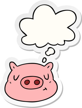 İnsan tarafından çizilmiş bir çıkartma gibi düşünce baloncuğu olan domuz suratlı çizgi film.