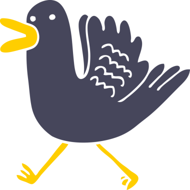 Bir insan tarafından çizilmiş düz renkli çizgi film ördeği