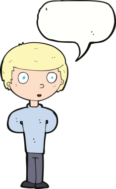 Bir insan tarafından çizilmiş konuşma balonu olan meraklı bir çocuk.