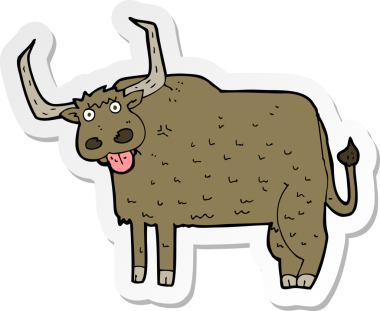 Bir insan tarafından çizilmiş kıllı ineğin çıkartması.