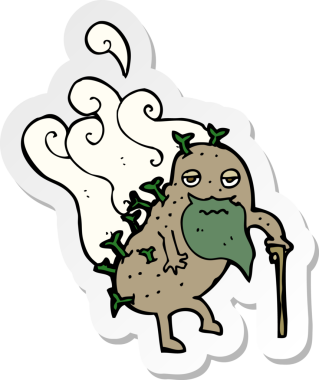 Bir insan tarafından çizilmiş eski bir patatesin çıkartması.