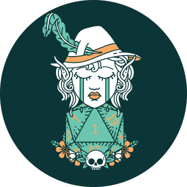 Ağlayan Elf Ozan karakteri ikonu. Bir insan tarafından çizilmiş doğal bir D20 rulosu.