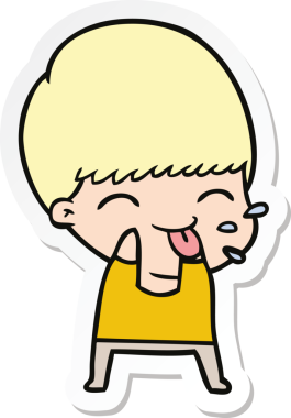 Bir insan tarafından çizilmiş ahududu üfleyen çizgi film çocuğunun çıkartması.