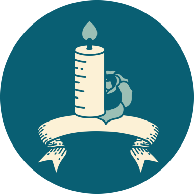 Bir mum bayrağı ve bir insan tarafından çizilmiş bir gül ile dövme tarzı simgesi