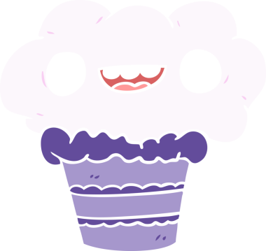 Bir insan tarafından çizilmiş düz renkli çizgi film keki.