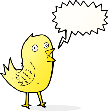 Bir insan tarafından çizilmiş konuşma baloncuğu ile tweet atan kuş.