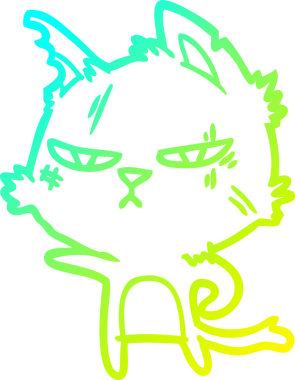 Bir insan tarafından çizilmiş sert çizgi film kedisinin soğuk gradyan çizimi