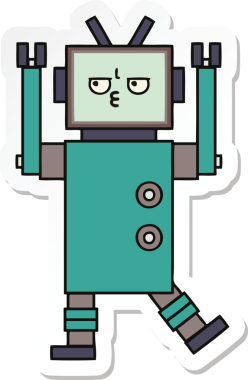 Bir insan tarafından çizilmiş şirin çizgi film robotunun çıkartması.