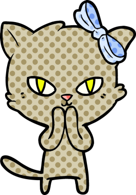 Bir insan tarafından çizilmiş sevimli çizgi film kedisi.