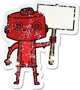 Bir insan tarafından çizilmiş karikatür robotunun sıkıntılı çıkartması.