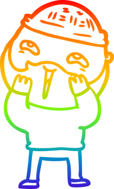 Bir insan tarafından çizilmiş mutlu sakallı bir adamın çizgi çizimi.