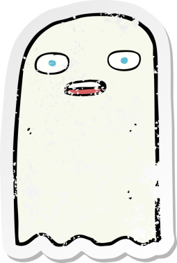 Bir insan tarafından çizilmiş komik bir karikatür hayaletinin gerilmiş çıkartması.