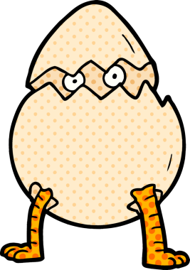 Bir insan tarafından çizilmiş yumurtadan çıkan çizgi film.