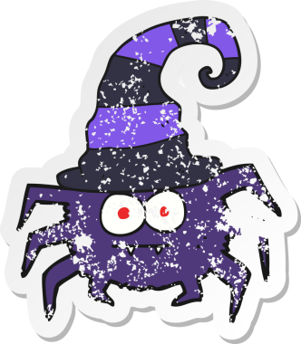 Bir insan tarafından çizilen cadılar bayramı örümceğinin gerilmiş çıkartması.