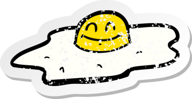 İnsan tarafından çizilmiş bir yumurta karikatürünün sıkıntılı retro yapıştırması.