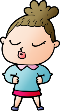 Bir insan tarafından çizilmiş sakin bir kadın çizgi filmi.