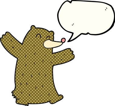 Bir insan tarafından çizilmiş serbest çizilmiş çizgi roman konuşma balonu çizgi film ayısı.