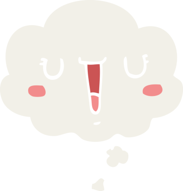 Bir insan tarafından çizilmiş düşünce baloncuklu mutlu çizgi film yüzü.