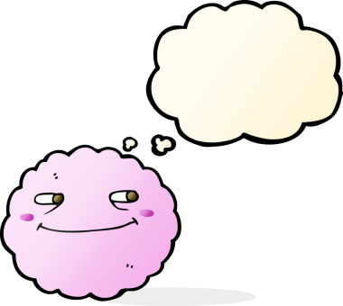 Bir insan tarafından çizilmiş düşünce baloncuklu mutlu bir bulut.