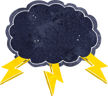 bir insan tarafından çizilmiş karikatür bulutu ve yıldırım sembolü