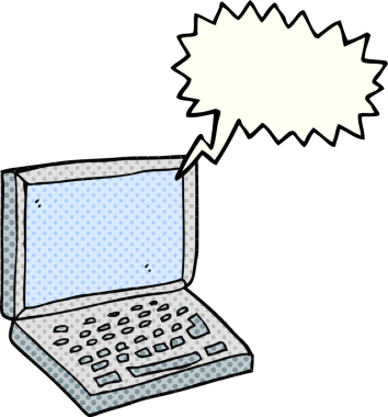 Bir insan tarafından çizilmiş serbest çizilmiş çizgi roman konuşma balonu dizüstü bilgisayarı.