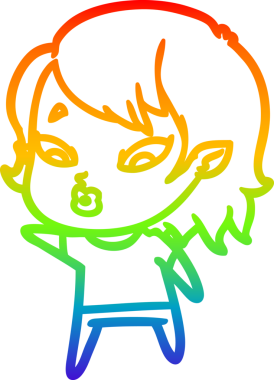 Gökkuşağı gradyan çizgisi. Bir insan tarafından çizilmiş şirin bir vampir kız çizgi filmi.