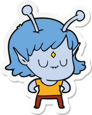 Bir insan tarafından çizilmiş uzaylı bir kızın çıkartması.