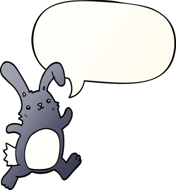 Çizgi film tavşanı konuşma baloncuğu ile koşuyor.